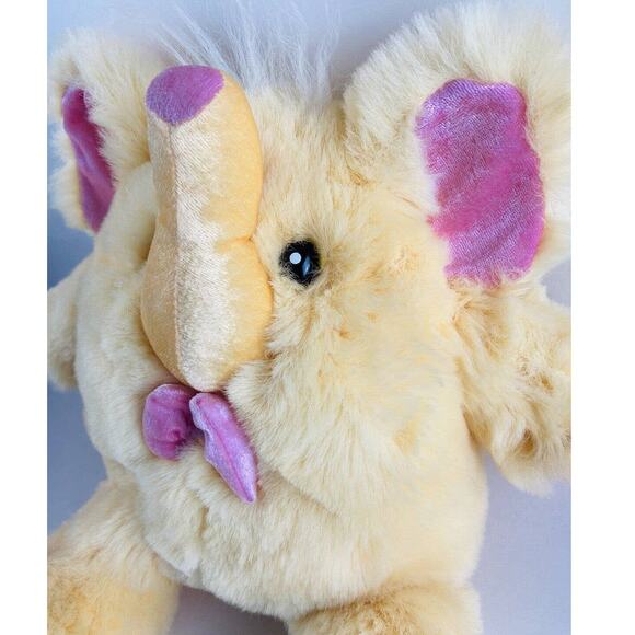Rare Vintage TB Trading Co Yellow Elephant Trunk Pink Bow Creature Huggable 13" - Picture 2 of 12